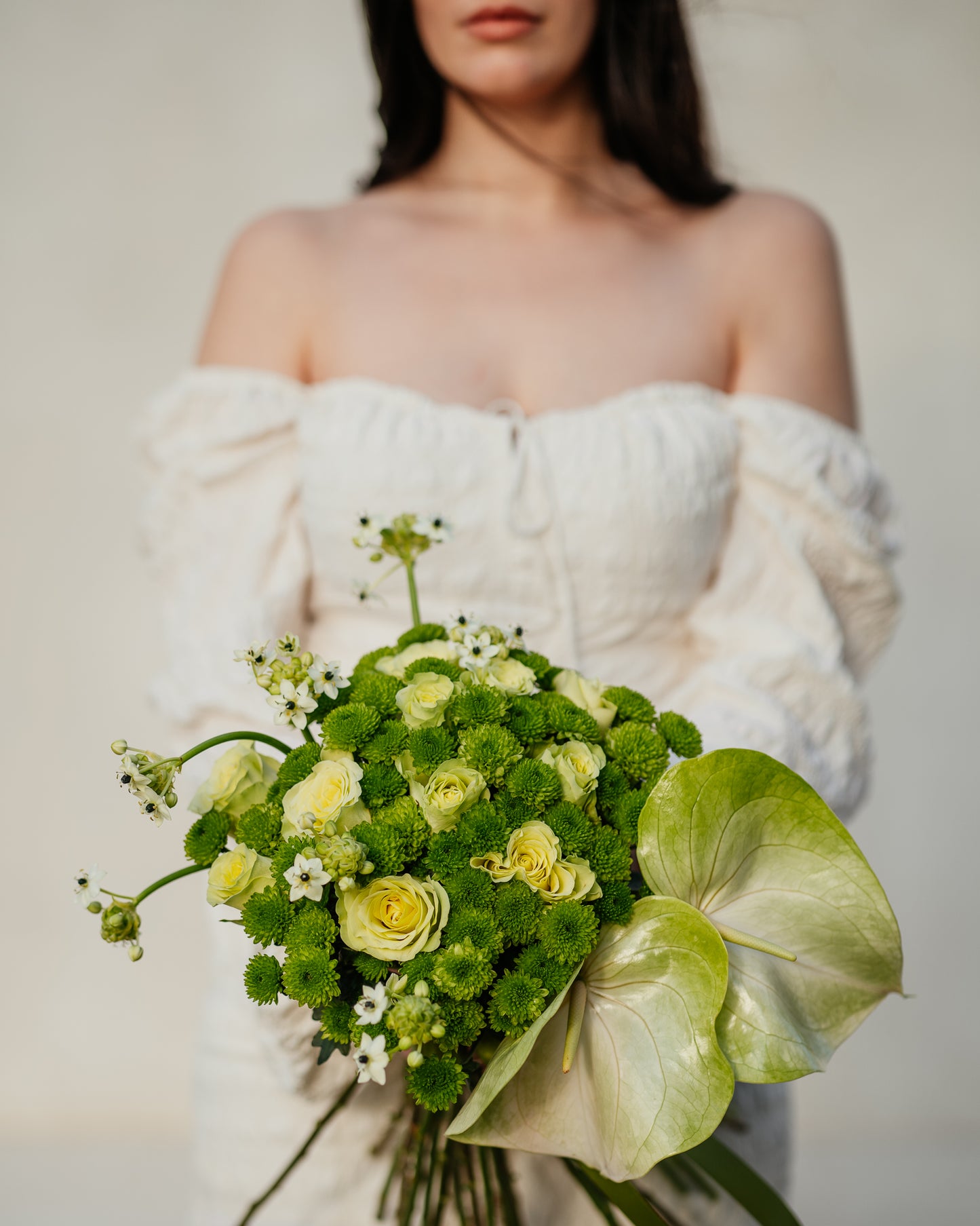 Buchet mireasă verde cu Crizanteme