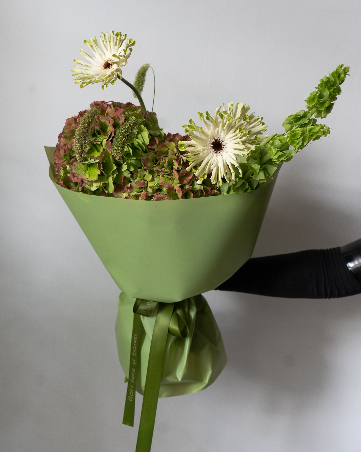 Buchet verde cu Hortensii și Germini