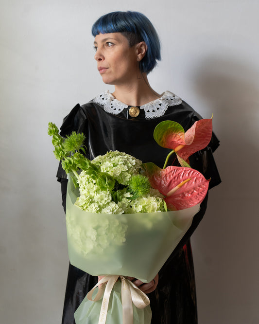 Buchet verde cu Hortensii și Anthurium