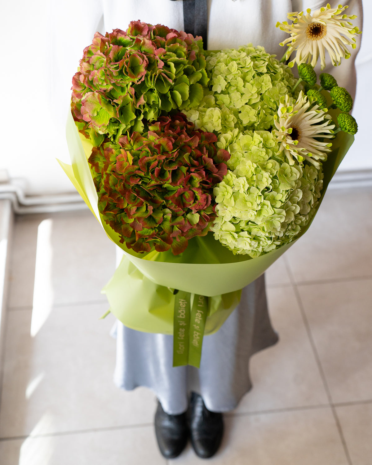 Buchet verde cu Hortensii